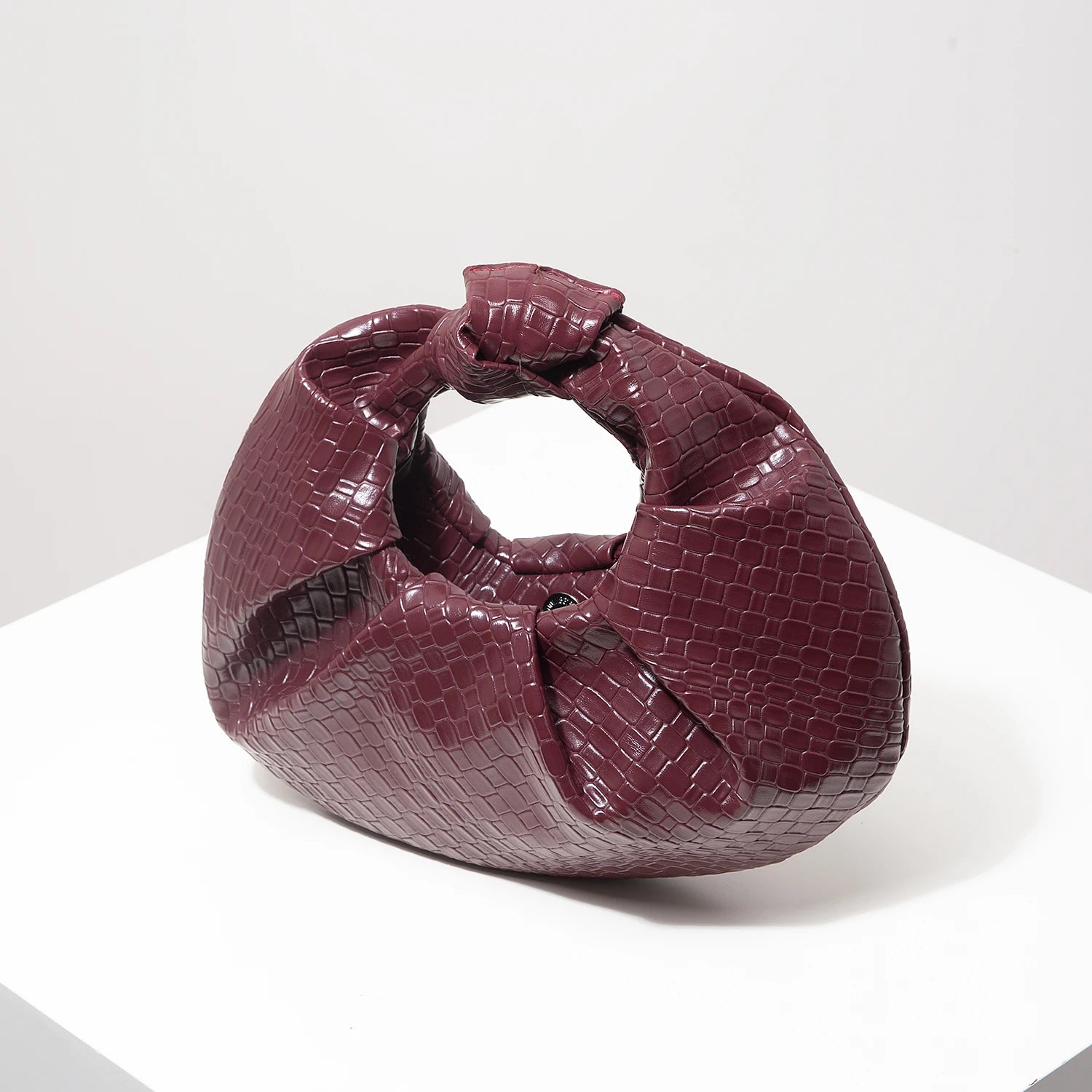 Vintage Faux Leather Woven Handbag, Knot Decor Crescent Bag, Pleated Cloud Bag, Lady Party Dress, Burgundy Purse,Elegant Dinner Bag(Random Pattern) (Cópia)