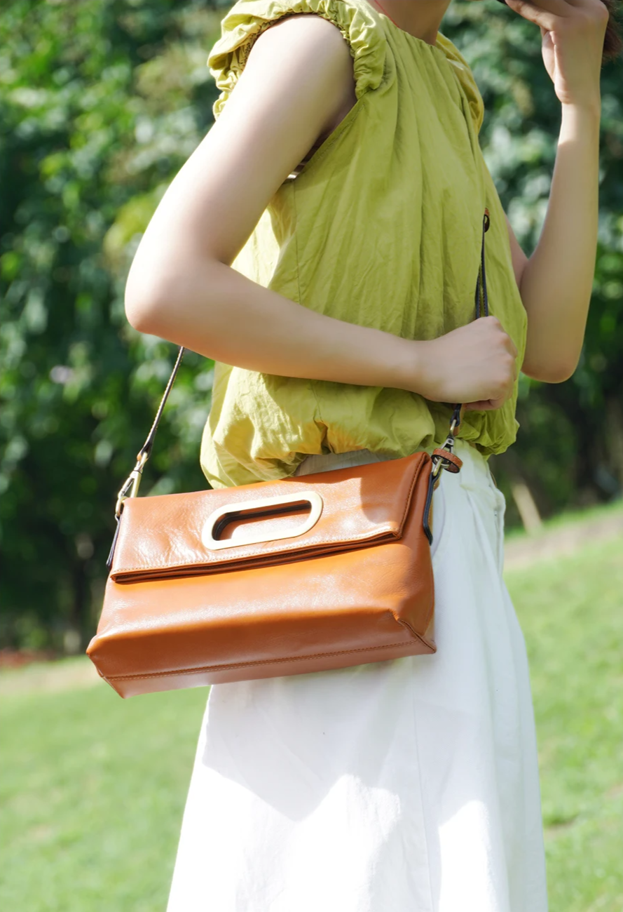 Zency Genuine Leather Vintage Designer Handbag For Women Large Capacity Shoulder Bag New Brown Crossbody Bag Tote Bag Purse 2024