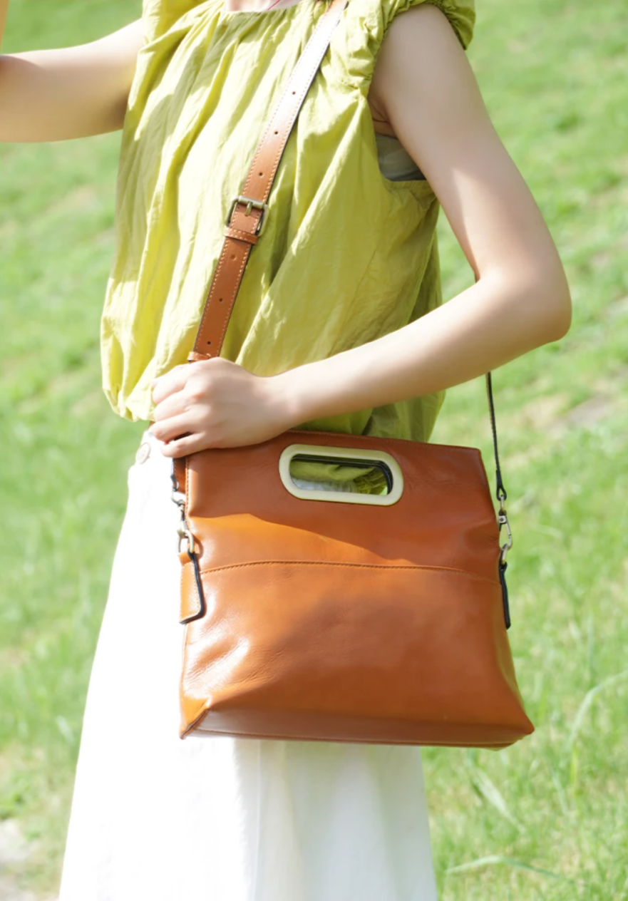 Zency Genuine Leather Vintage Designer Handbag For Women Large Capacity Shoulder Bag New Brown Crossbody Bag Tote Bag Purse 2024
